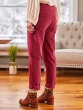 April Cornell Mid-Rise Straight Pull-on Corduroy Jeans in Berry Red